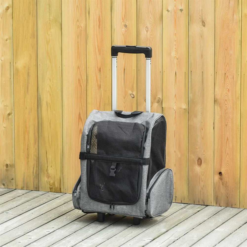 Sac de transport 2-en-1 pour chien et chat avec roulettes – Sac à dos trolley pour petits animaux (jusqu'à 4 kg)