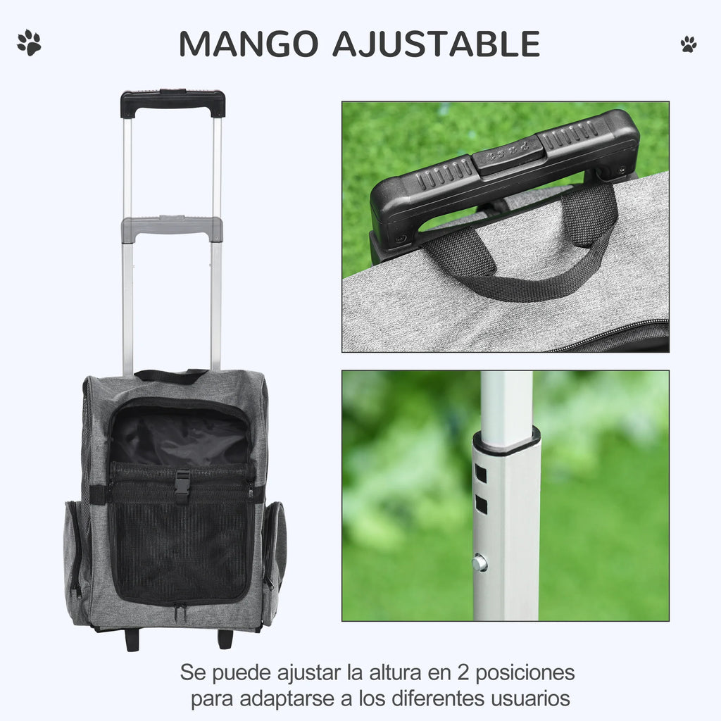 Sac de transport 2-en-1 pour chien et chat avec roulettes – Sac à dos trolley pour petits animaux (jusqu'à 4 kg)