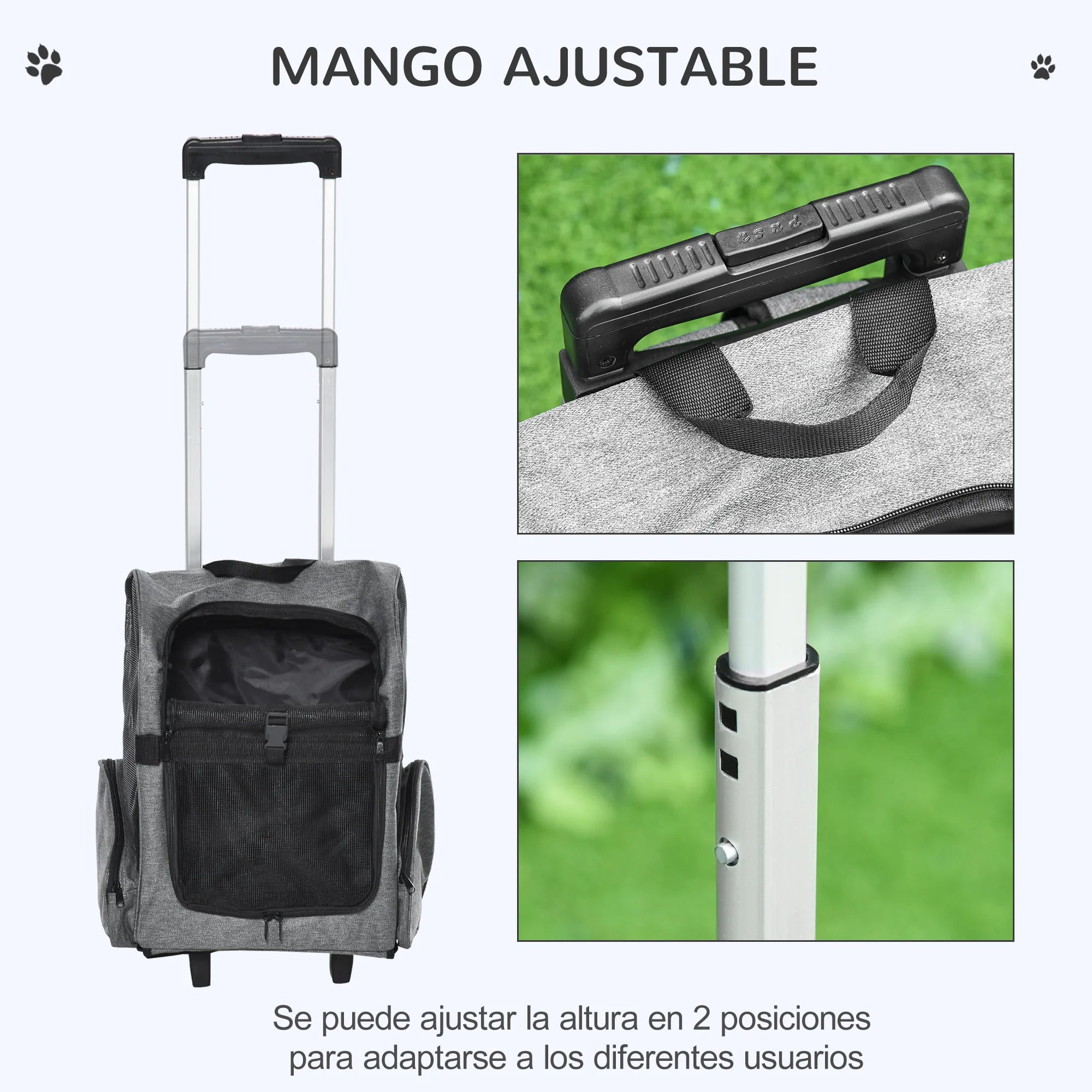 Sac de transport 2-en-1 pour chien et chat avec roulettes – Sac à dos trolley pour petits animaux (jusqu'à 4 kg)