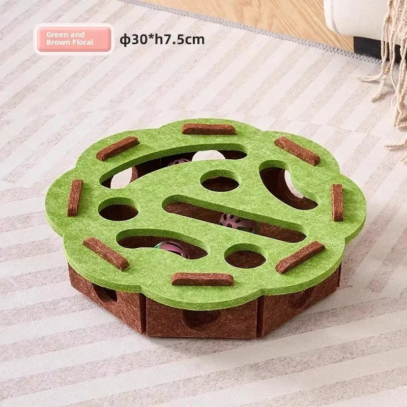 Jouet interactif 3-en-1 pour chat – Griffoir, cachette et balle intégrée