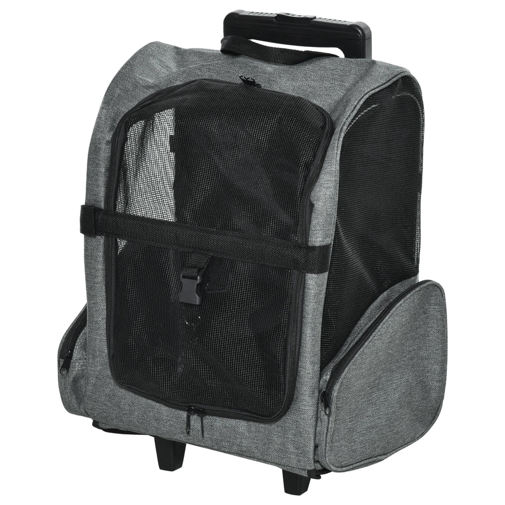 Sac de transport 2-en-1 pour chien et chat avec roulettes – Sac à dos trolley pour petits animaux (jusqu'à 4 kg)