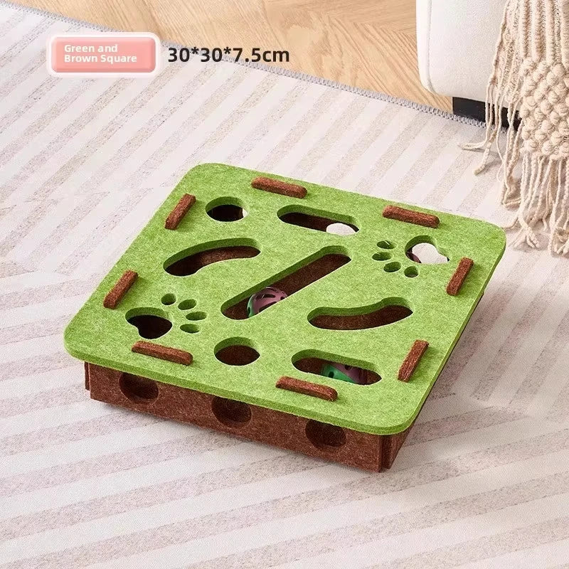 Jouet interactif 3-en-1 pour chat – Griffoir, cachette et balle intégrée