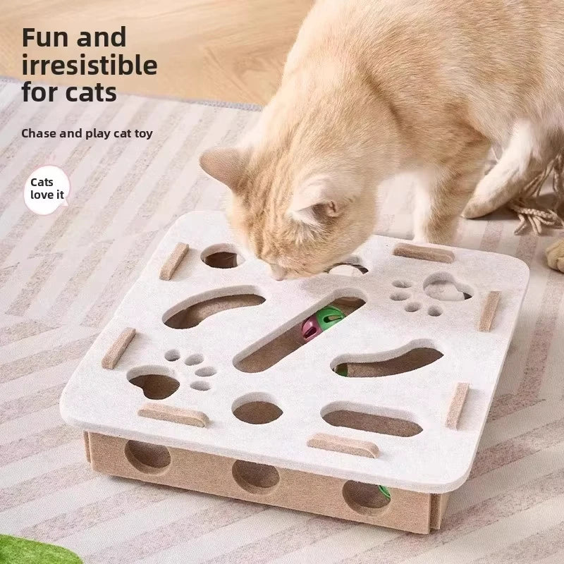 Jouet interactif 3-en-1 pour chat – Griffoir, cachette et balle intégrée